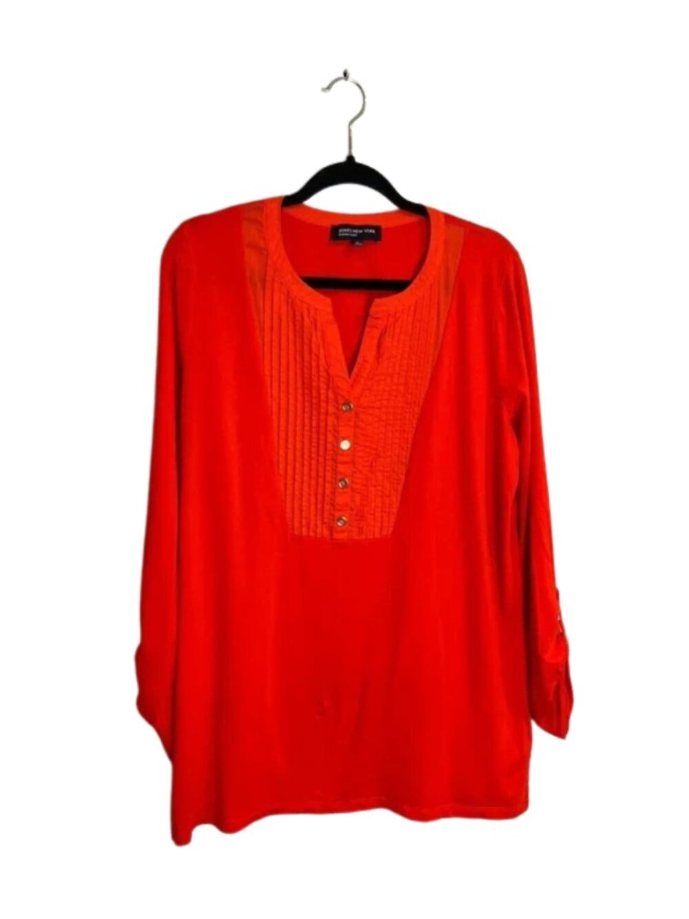 Jones New York Signature Front Button V-Neckline Blouse Top Orange Size XL